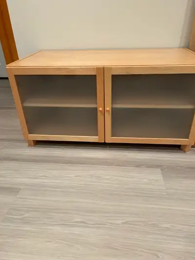 Pine  TV stand with glass doors, View more