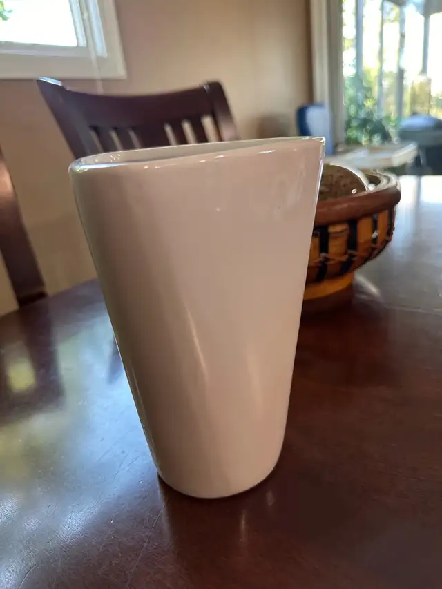 White Glass Vase - 3-sided shape - like new. 7 inches tall
