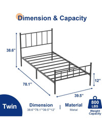 Molblly Twin Size Metal Platform Bed Frame with Headboard,Steel 