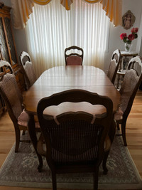 Dining table set, walnut, 6-seater solid wood antique