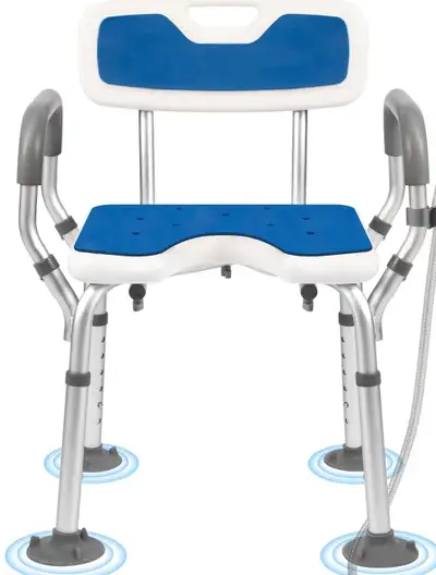 Bath/shower chair, new, never used, $60 - adjustable height - wider than common seat space and armre...