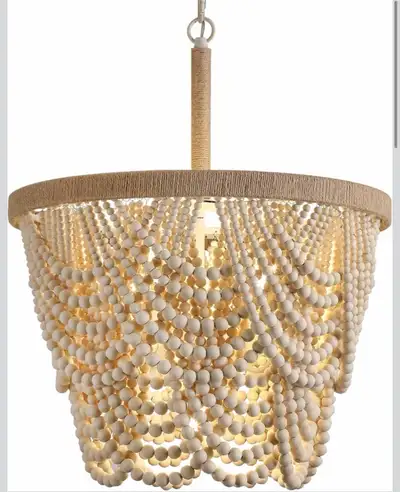 Q&S Boho Wood Beaded Chandelier,Farmhouse Coastal Large Bohemia, View more