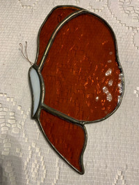 Stain glass suncatcher - amber glass butterfly design - $18.00