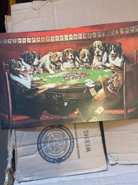 dogs playing poker metal frame