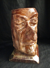 Vintage Carved Hard Wood Sculpture of a Man's Head with Big Nose