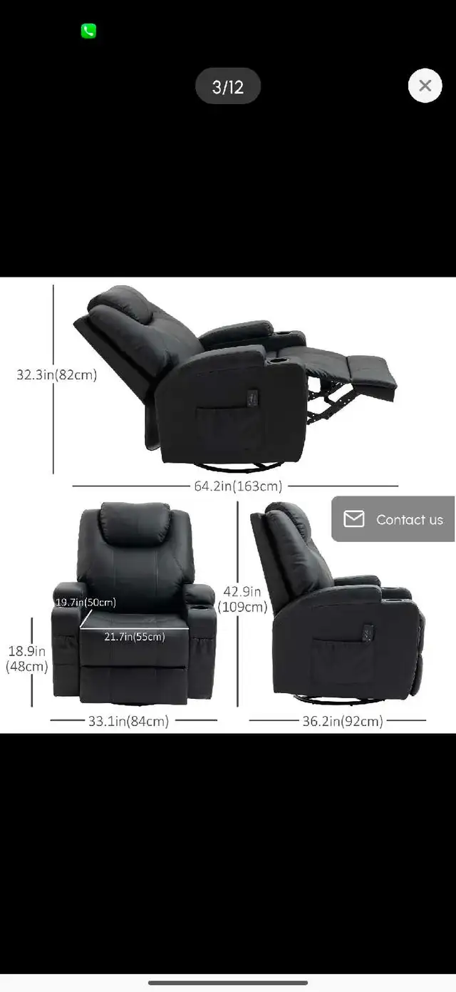 Massage Recliner Chair, Swivel Nursery Rocker Chair in Chairs & Recliners in Markham / York Region - Image 5