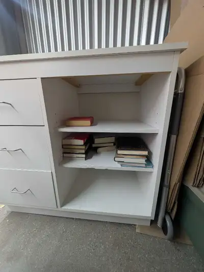 White Storage Cabinet with Drawers and Shelves, View more
