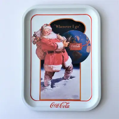 Coca Cola Tray Wherever I Go Christmas Santa 1991, View more