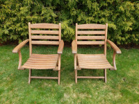 Two Kingsley-Bate Teak Outdoor Folding Arm Chairs