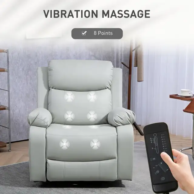  PU Leather Reclining Chair with Vibration Massage Rocker, Swive in Chairs & Recliners in Markham / York Region - Image 4