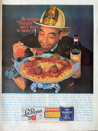 1960 La Rosa Spaghetti w/Fireman Original Ad 
