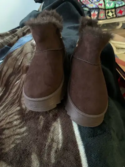 women's chocolate brown faux fur-lined ankle snow boots, View more