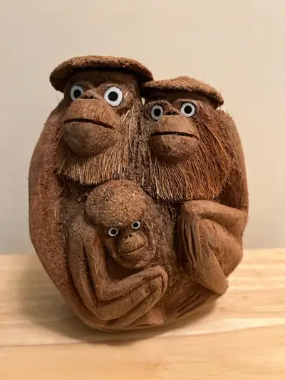 Coconut Monkey Family Carving, View more