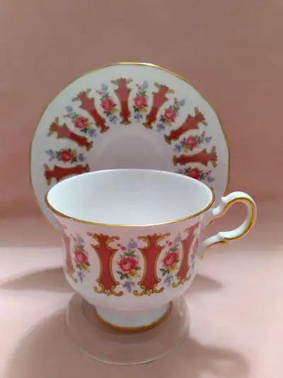 A beautiful, rare cup and saucer (1955-1964) by Queen Anne Ridgway Potteries Ltd. Pattern no. 8537 i...