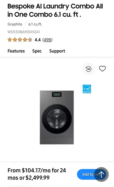 Samsung All-in-One Washer Dryer Combo – Bespoke AI Series, View more
