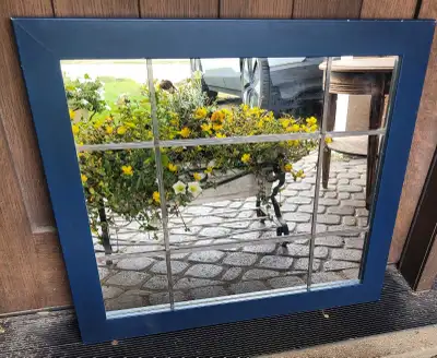 Vintage-inspired 9 Pane Wall Mirror with Blue Frame, View more