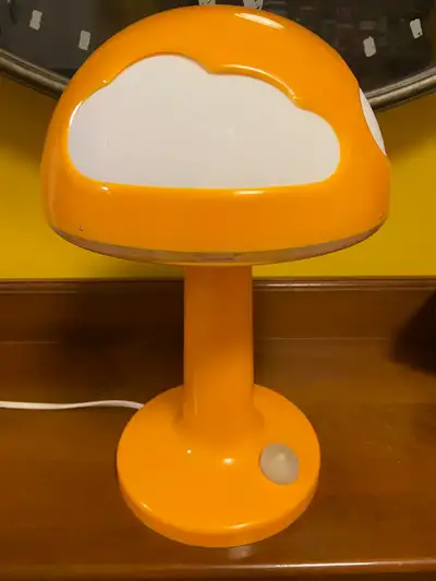 Vintage IKEA SKOJIG Orange Cloud Mushroom Table Lamp. The height is 12” x top diameter is 8” and the...