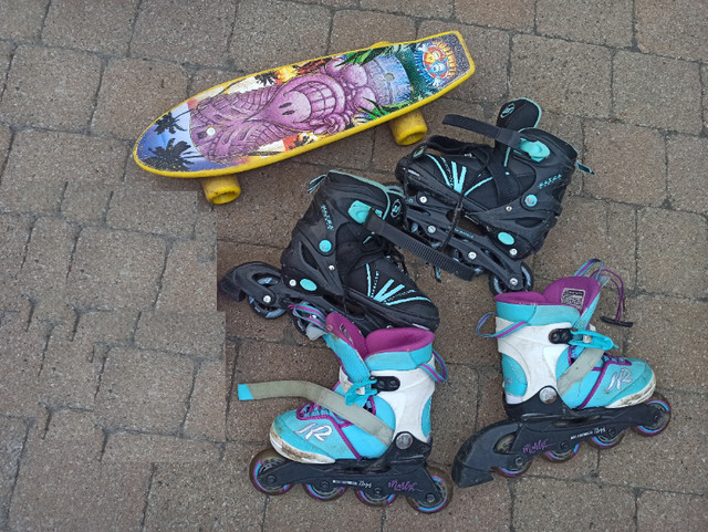 2 rollerblade shoes + skateboard dans Planches à roulettes  à Laval/Rive Nord