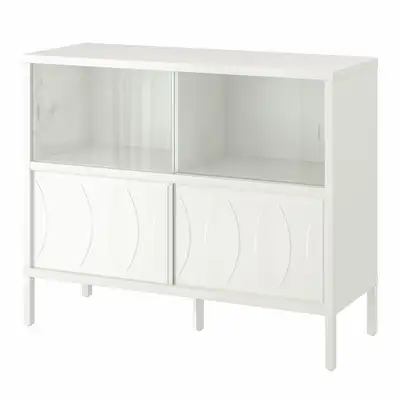 White sideboard with glass sliding door, View more