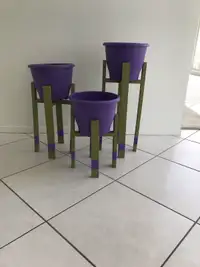 Set of 3 - green stands and purple pots