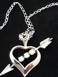 14K White Gold Chain and Hearth & Arrow Pendant with 3 Diamonds
