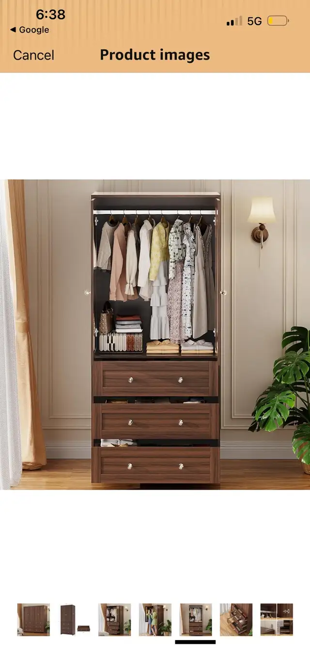 New Wooden Wardrobe Armoire with 3 Drawers in Dressers & Wardrobes in Mississauga / Peel Region - Image 5