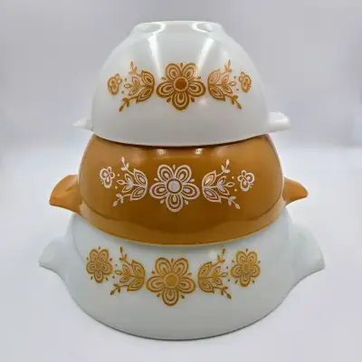 Vintage Pyrex Set Of 3 Butterfly Gold Cinderella Nesting Bowls #, View more