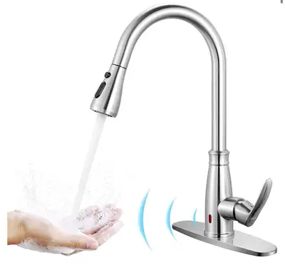 Touchless Kitchen Faucet, SNAN Pull Down Sprayer Kitchen Faucet, Single Handle Sensor Kitchen Sink F...