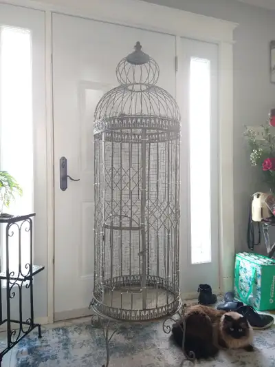 5' 8" / 68" tall Bird Cage ( Almost 6 ft ) Has a side door. Top opens for full access. Antique finis...