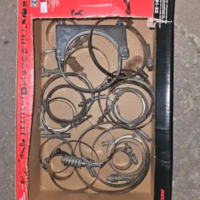 Different sizes of heavy duty hose and exhaust clamps