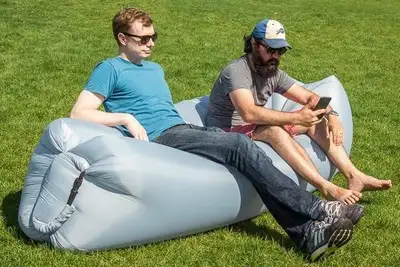 Fatboy Lamzac Indoor-Outdoor Inflatable Lounger With Carrying Bag and inflatable back rest Grey Colo...