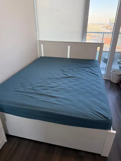 Assembled IKEA bedframe Queen size white colour, 4 months old (Oct 2025), receipt available, barely...