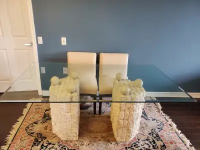 Beautiful glass and stone dining table for sale!, View more