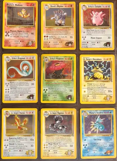 UP FOR SALE IS A NICE GYM HEROES POKÉMON CARDS COMPLETE SET 1-132. MOST OF THE CARDS ARE IN NM OR SO...