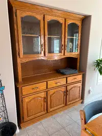 Oak table chairs and china cabinet