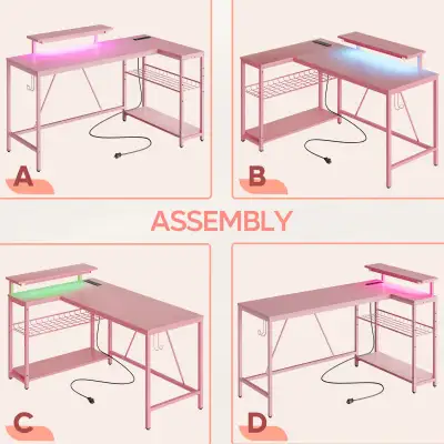 Bestier 52" Gaming Desk with LED Lights L Shaped Desk, View more