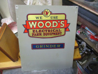 1950s WE USE WOOD'S ELECTRICAL FARM EQUIPMENT PANEL SIGN $40
