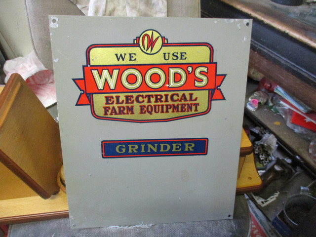 1950s WE USE WOOD'S ELECTRICAL FARM EQUIPMENT PANEL SIGN $40 in Arts & Collectibles in Winnipeg