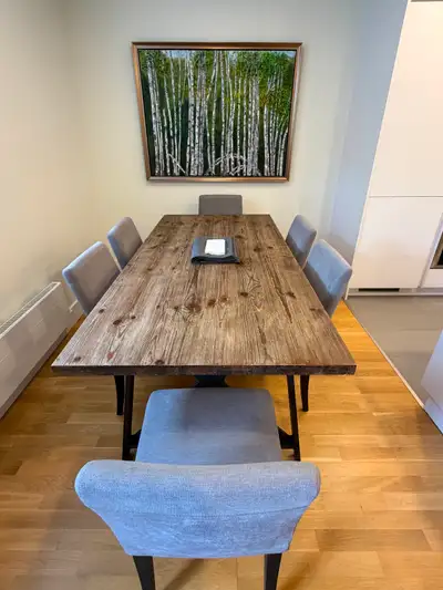 Rustic Solid Wood Dining Table + 6 Upholstered Chairs, View more