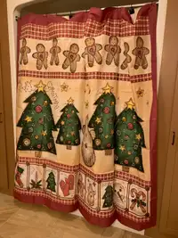 Christmas shower curtain and 2 hand towels 