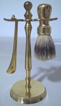 Vintage Brass Razor and Shaving Brush with Stand