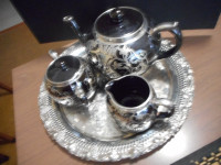 Two Silver Trays & Set of Tea Pot