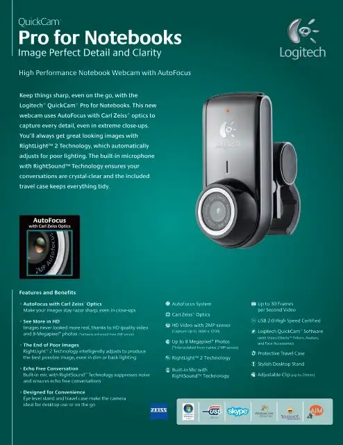 Logitech 2 MP Portable QuickCam Pro for Notebooks in Laptop Accessories in Oakville / Halton Region - Image 6
