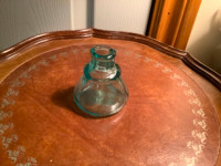 Antique 19th Century Aqua Blue Glass Cone Ink Well 