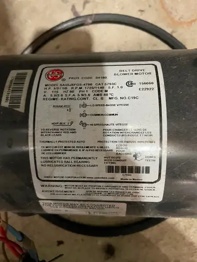 US  Belt drive motor. H.P. 1/3 / 1/8R.P.M. 1725/1140, View more