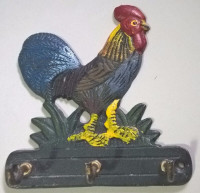 Antique Cast Iron Rooster Hook, Rooster Wall Hook, Rooster Wall