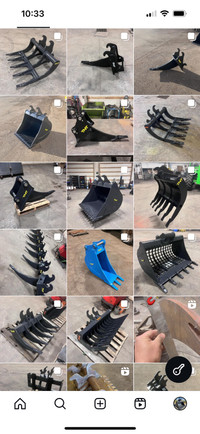 Mini excavator buckets, rakes