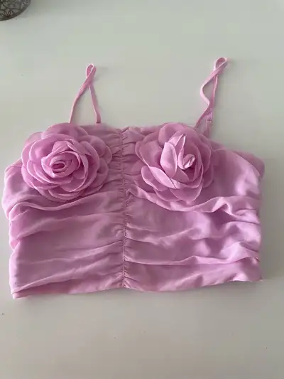 Pink floral rose crop top, View more