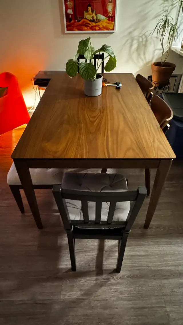 Wooden Dining Table with Bench and Chairs