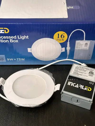 INCARLED 4inch 5CCT LED Recessed Slim Pot Lights with Junction Box, 2700K-5000K Color Changeable, 16...